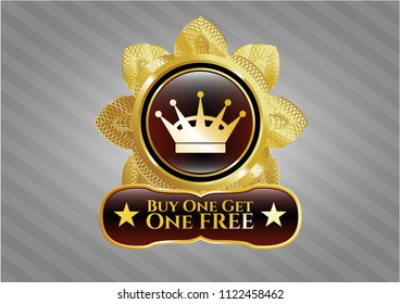  Shiny badge with queen crown icon and Buy one get One Free text inside