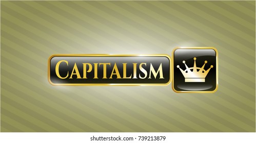  Shiny badge with queen crown icon and Capitalism text inside