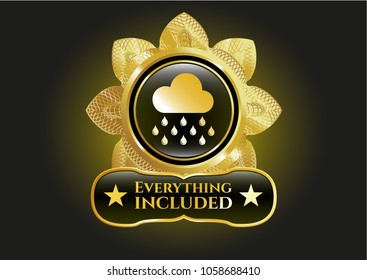     Shiny badge with rain icon and Everything included text inside