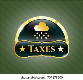  Shiny badge with rain icon and Taxes text inside