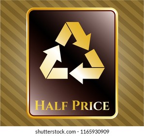  Shiny badge with recycle icon and Half Price text inside