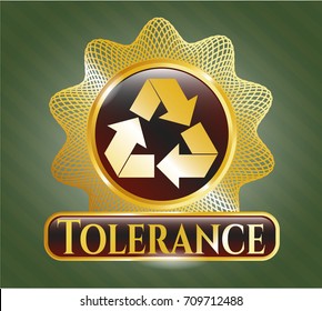  Shiny badge with recycle icon and Tolerance text inside