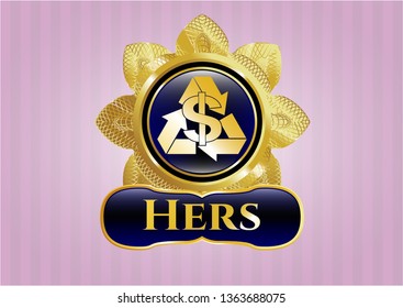 Shiny badge with recycling business icon and Hers text inside