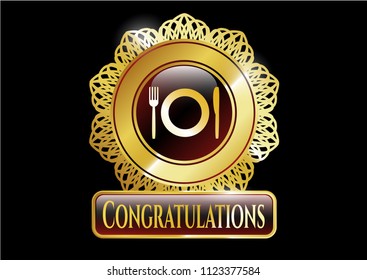  Shiny badge with restaurant icon and Congratulations text inside