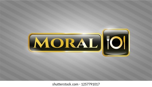  Shiny badge with restaurant icon and Moral text inside