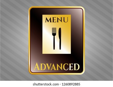  Shiny badge with restaurant menu icon and Advanced text inside