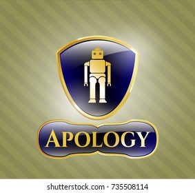  Shiny badge with robot icon and Apology text inside