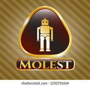  Shiny badge with robot icon and Molest text inside