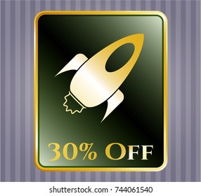  Shiny badge with rocket icon and 30% Off text inside
