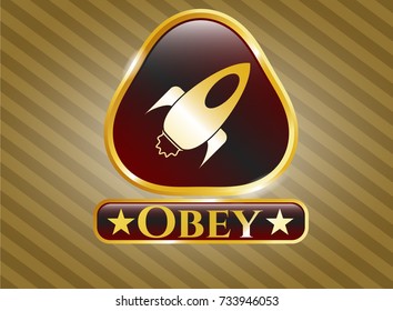  Shiny badge with rocket icon and Obey text inside