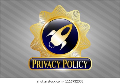  Shiny badge with rocket icon and Privacy Policy text inside