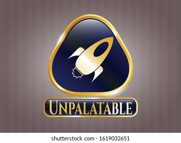  Shiny badge with rocket icon and Unpalatable text inside