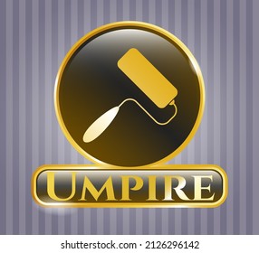 Shiny Badge With Roller Brush Icon And Umpire Text Inside