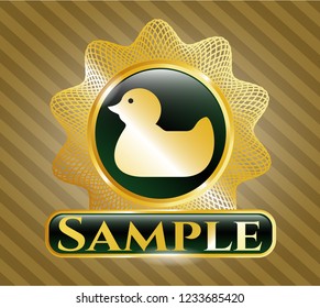  Shiny badge with rubber duck icon and Sample text inside