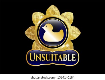  Shiny badge with rubber duck icon and Unsuitable text inside