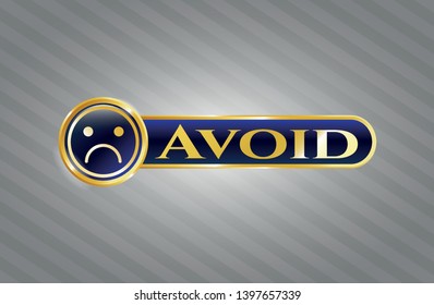  Shiny badge with sad face icon and Avoid text inside