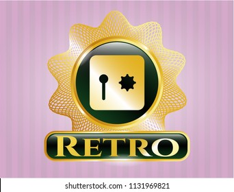  Shiny badge with safe, safety deposit box icon and Retro text inside