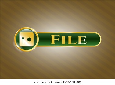 Shiny badge with safe, safety deposit box icon and File text inside