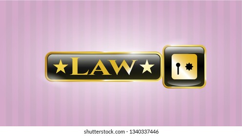  Shiny badge with safe, safety deposit box icon and Law text inside
