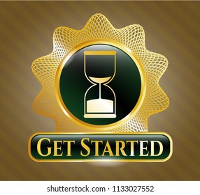  Shiny badge with sand clock icon and Get Started text inside