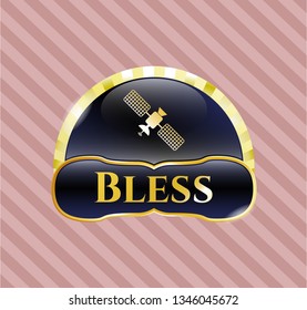  Shiny badge with satelite icon and Bless text inside