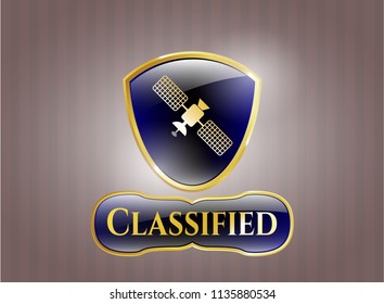  Shiny badge with satelite icon and Classified text inside