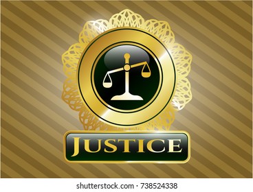 Shiny badge with scale icon and Justice text inside Shiny badge with scale icon and Justice text inside