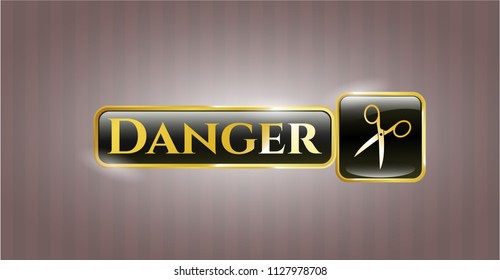  Shiny badge with scissors icon and Danger text inside