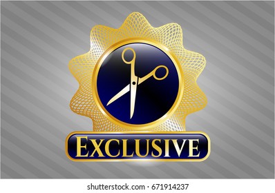  Shiny badge with Scissors icon and Exclusive text inside