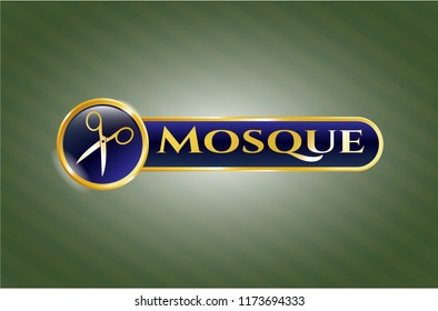  Shiny badge with scissors icon and Mosque text inside
