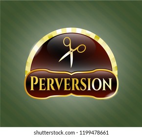  Shiny badge with scissors icon and Perversion text inside