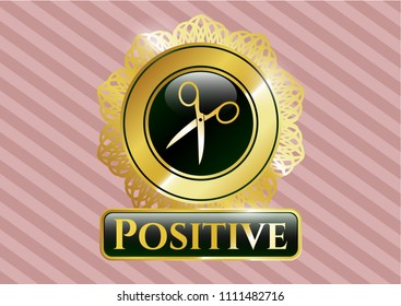    Shiny badge with scissors icon and Positive text inside