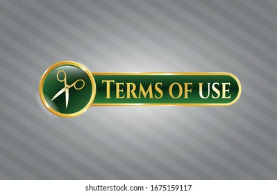  Shiny badge with scissors icon and Terms of use text inside