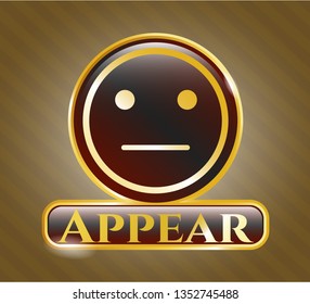 Shiny badge with serious face icon and Appear text inside