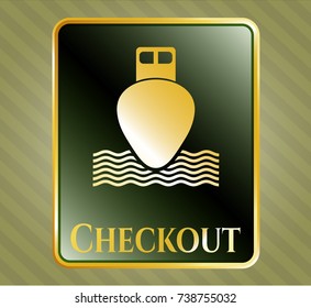  Shiny badge with ship icon and Checkout text inside