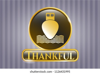  Shiny badge with ship icon and Thankful text inside