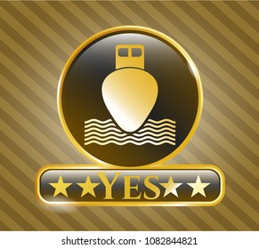  Shiny badge with ship icon and Yes text inside