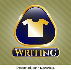  Shiny badge with shirt icon and Writing text inside