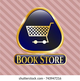  Shiny badge with shopping cart icon and Book Store text inside