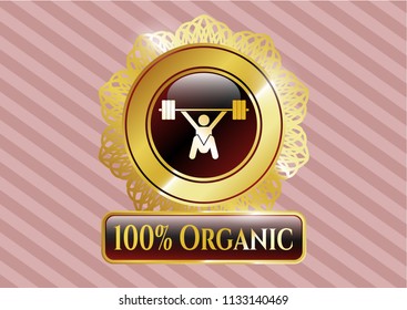  Shiny badge with snatch, weightlifting icon and 100% Organic text inside