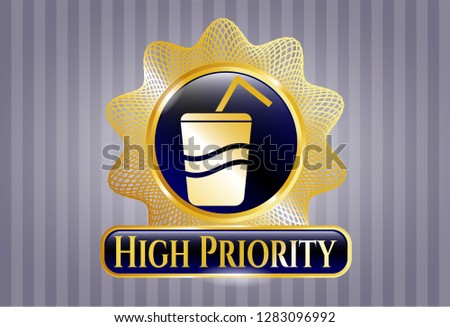  Shiny badge with soda icon and High Priority text inside