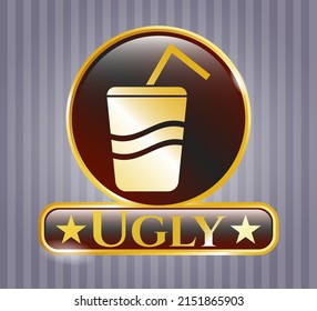 Shiny badge with soda icon and Ugly text inside