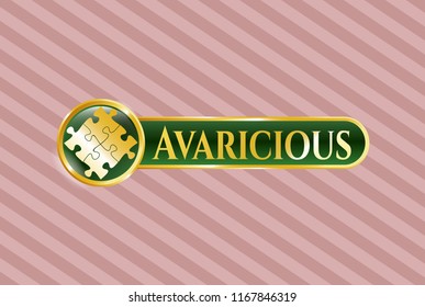  Shiny badge with solution icon and Avaricious text inside