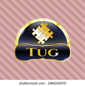  Shiny badge with solution icon and Tug text inside