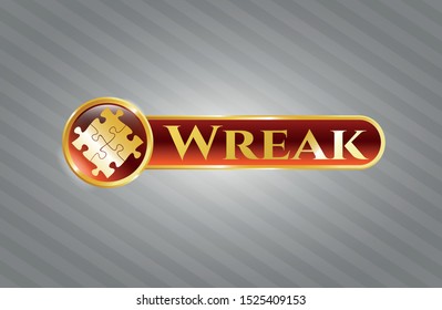  Shiny badge with solution icon and Wreak text inside
