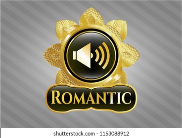  Shiny badge with sound icon and Romantic text inside
