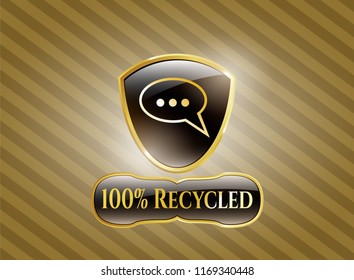  Shiny badge with speech bubble icon and 100% Recycled text inside