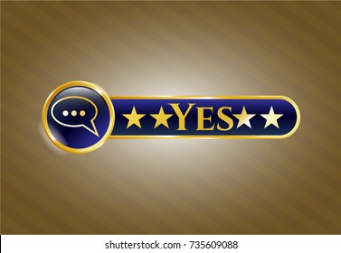  Shiny badge with speech bubble icon and Yes text inside