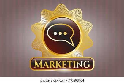  Shiny badge with speech bubble icon and Marketing text inside