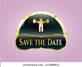   Shiny badge with squat icon and Save the Date text inside